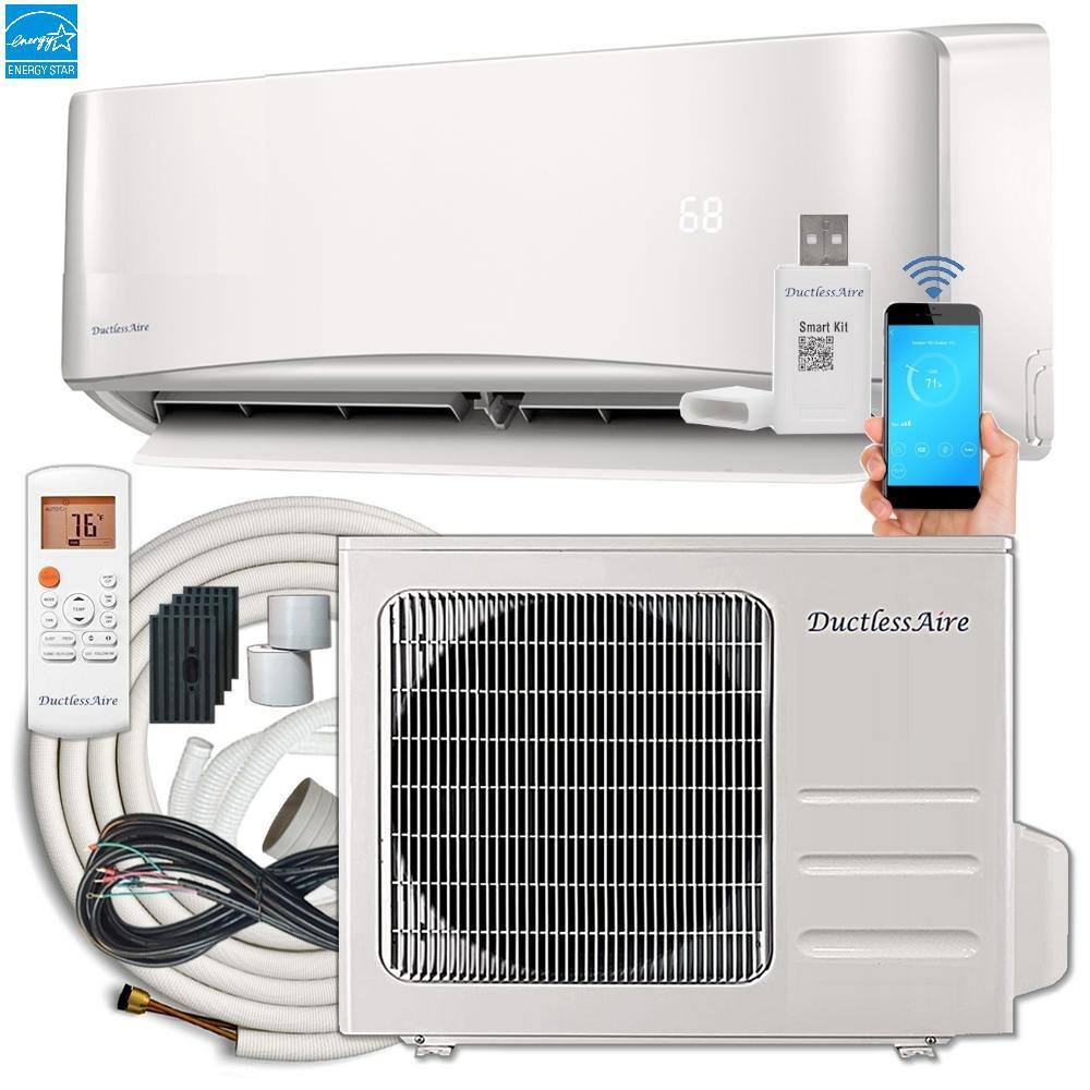 DuctlessAire 21 SEER 12000 BTU 1 Ton Wi-Fi Ductless Mini Split Air Conditioner and Heat Pump Variable Speed Inverter - 220V60Hz DA1221-H2