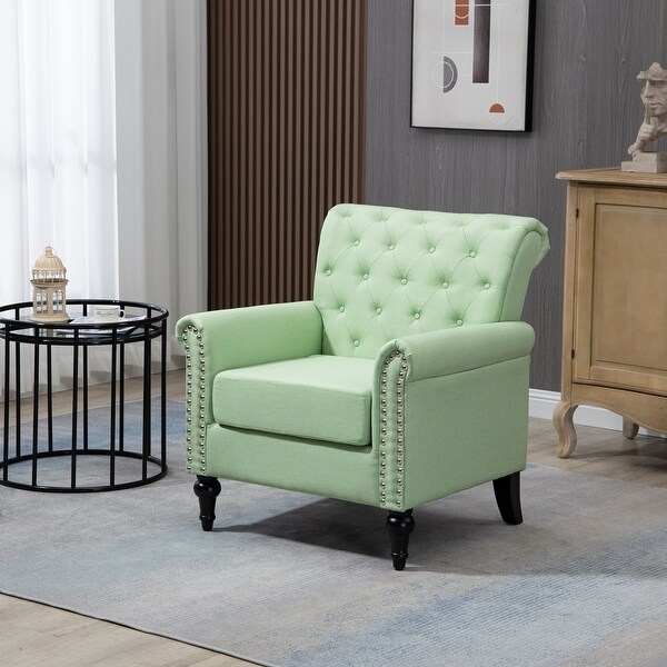 Linen Upholstered Tufted Back Accent Chair