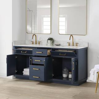 Altair Gavino 72 in. W x 22 in. D x 34 in. H Bath Vanity in Royal Blue with Grain White Composite Stone Top 557072-RB-GW-NM