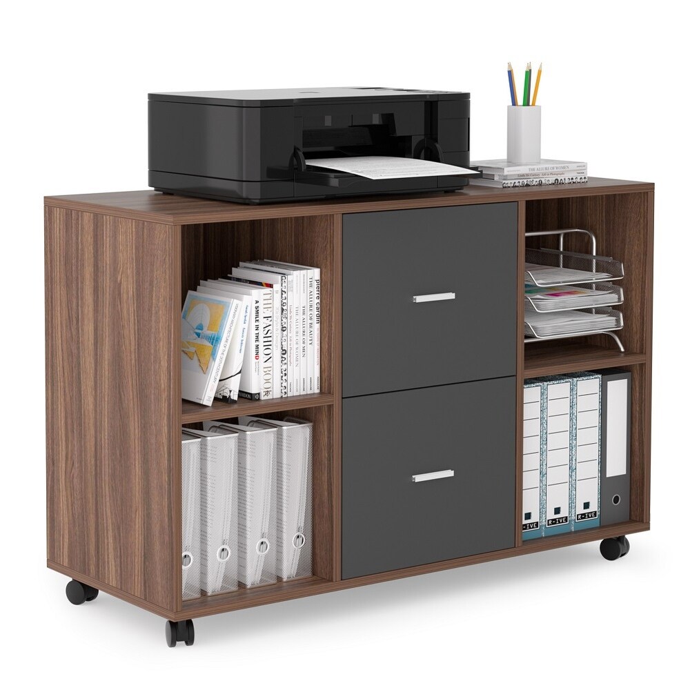 Mobile Filing Cabinet with 2 Drawers and 4 Open Storage Shelves