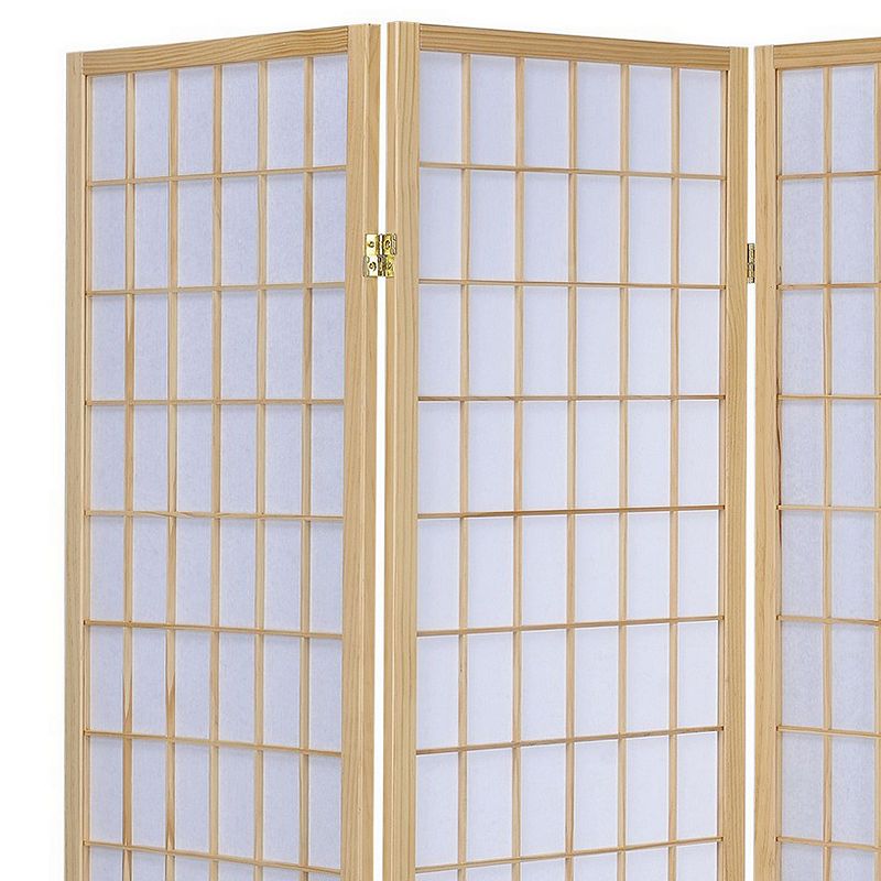 3 Panel Foldable Wooden Frame Room Divider with Grid Design， Brown