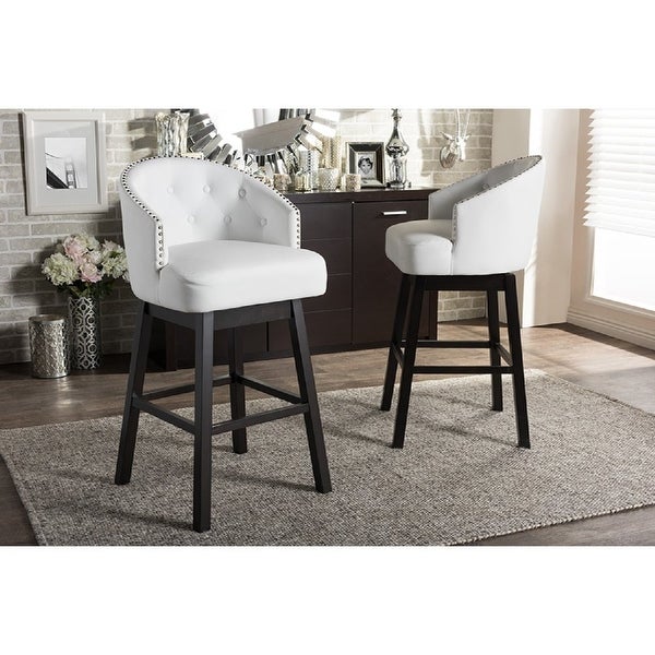 Avril Modern and Contemporary White Faux Leather Tufted Swivel Barstools with Nailhead Trim， Set of 2 - as show