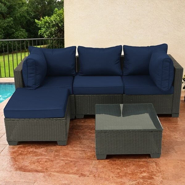 5Piece HandWoven PE Wicker Outdoor Patio Sectional Sofa Set with Cushions and Coffee Table