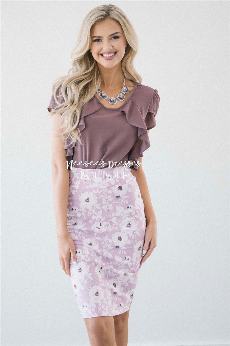 Dusty Lilac Front Ruffle Detail Chiffon Blouse