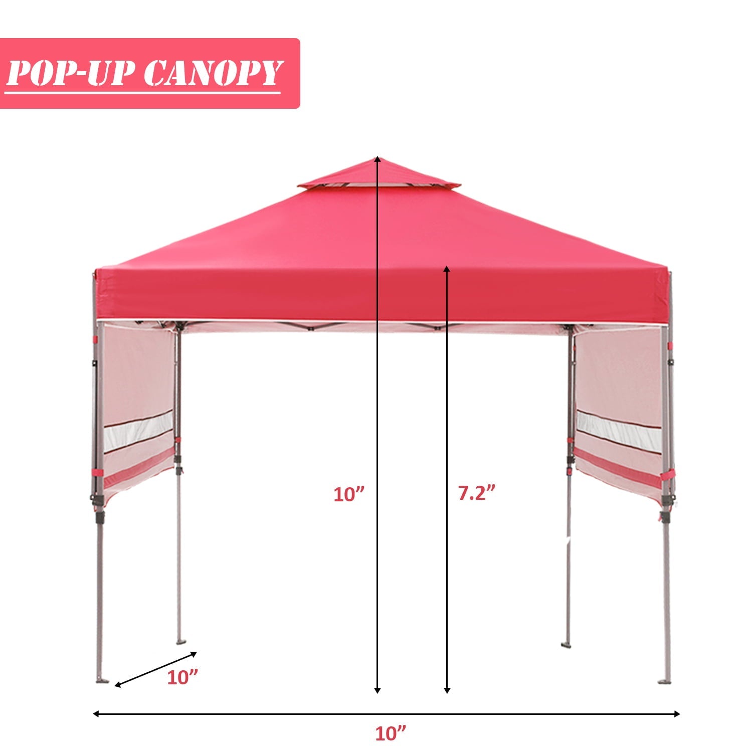 Outdoor Basic 10x17 Ft 2-Tier Pop Up Canopy Tent, Instant Canopy Shelter with Ventilation, Adjustable Dual Half Awnings and Wheeled Carrying Bag,Red