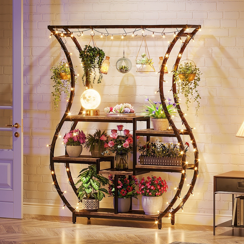 70.9 Inch Tall Plant Stand with 10 Hanging Hooks  6 Tier Plant Shelf for Living Room  Balcony