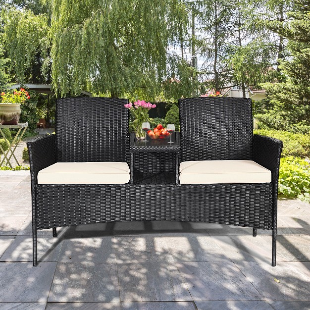 Tangkula Outdoor Rattan Furniture Wicker Patio Conversation Chair