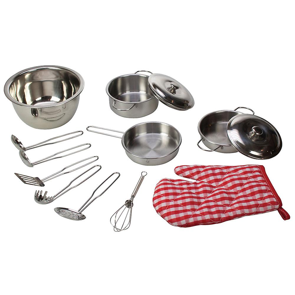 Bigjigs Toys Children's Stainless Steel Kitchenware Play Set Pretend Kitchen