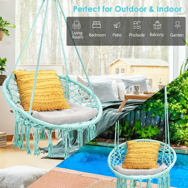 Costway Hanging Hammock Chair Macrame Swing Handwoven Cotton Backrest Garden Grey Black