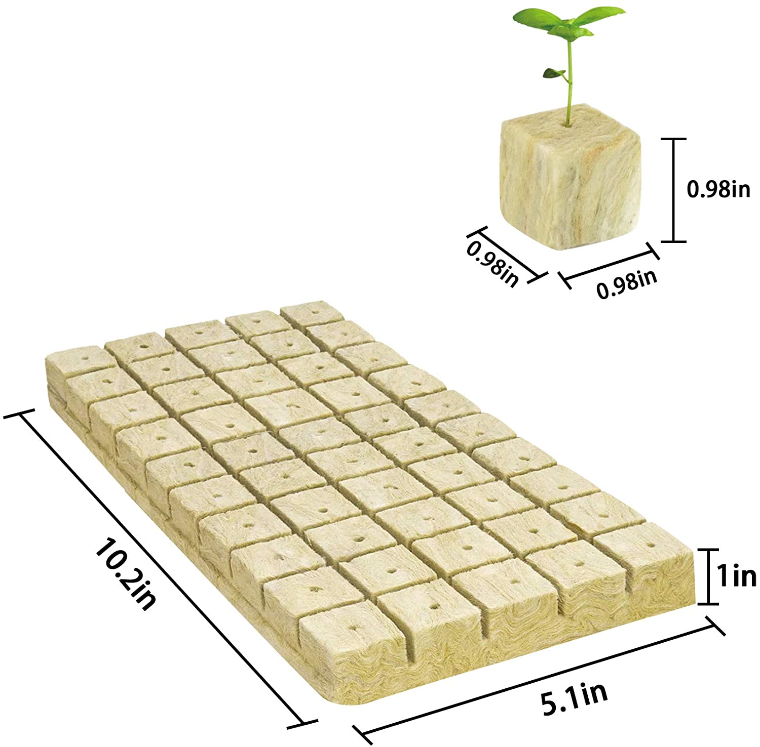 ZeeDix 1 inch 4 Sheets Rockwool Cubes  200 Cubes Starter Plugs for Soilless Cultivation Seedlings Cuttings Clone Plants Hydroponics Germination Start