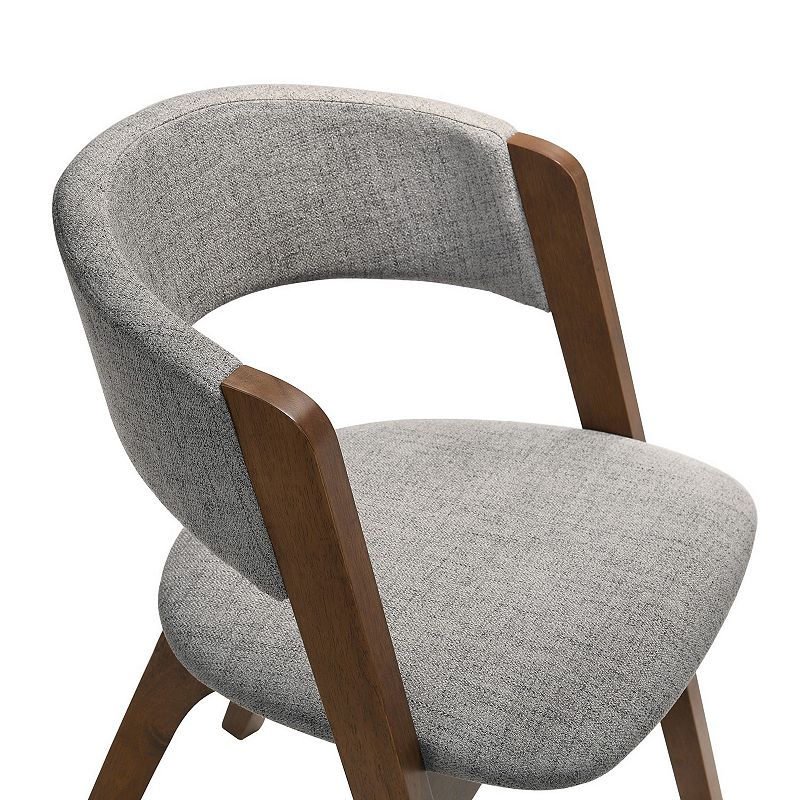 Fabric Upholstered Round Back Wood Dining Chair， Set of 2， Brown and Gray