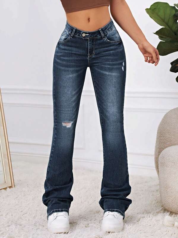 Ripped Flare Leg Jeans