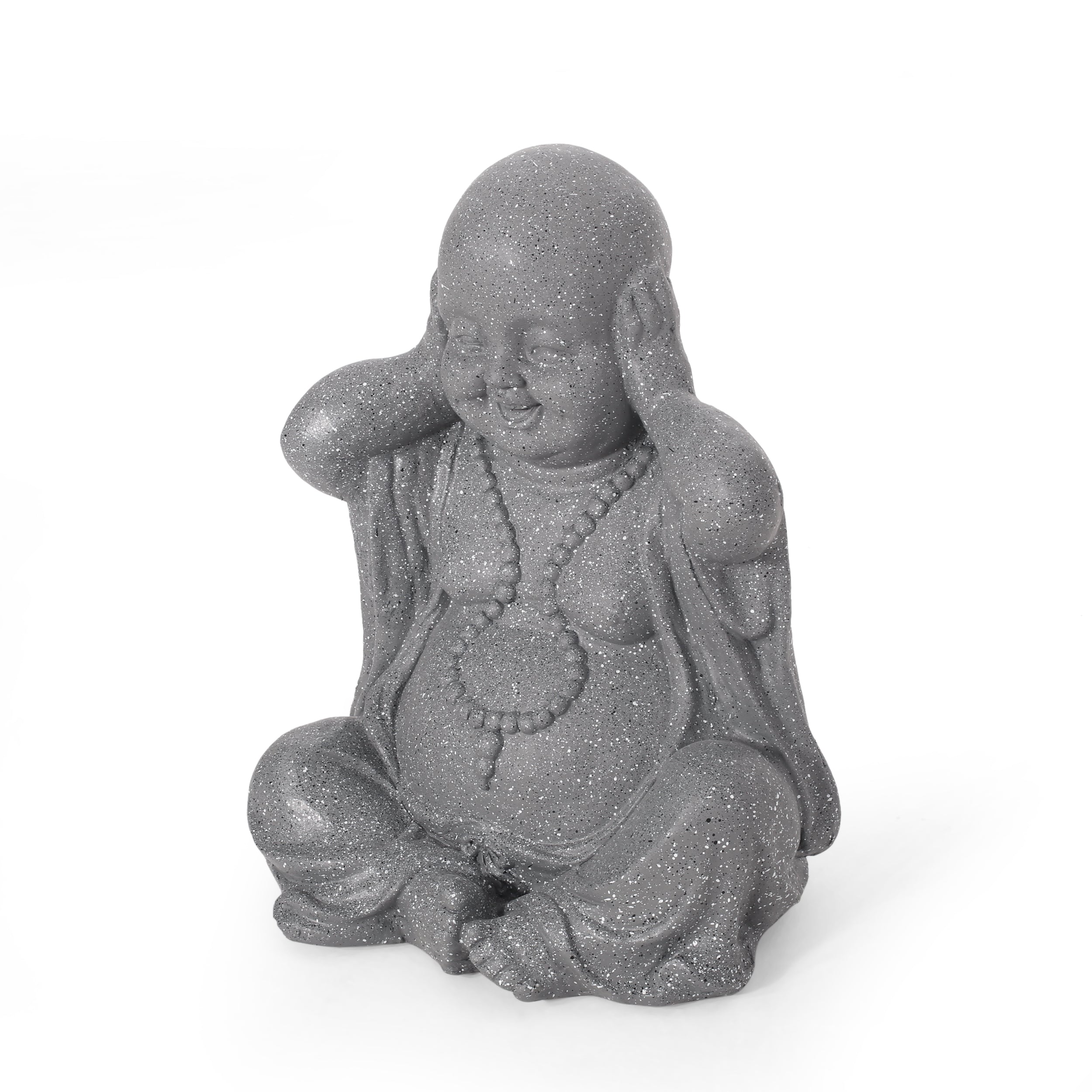 Conneaut Outdoor Hear No Evil Monk Garden Statue, Stone Gray