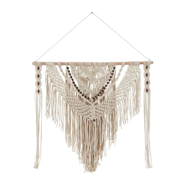 Cotton Macrame Handmade Intricately Weaved Wall Decor With Beaded Fringe Tassels Olivia amp May