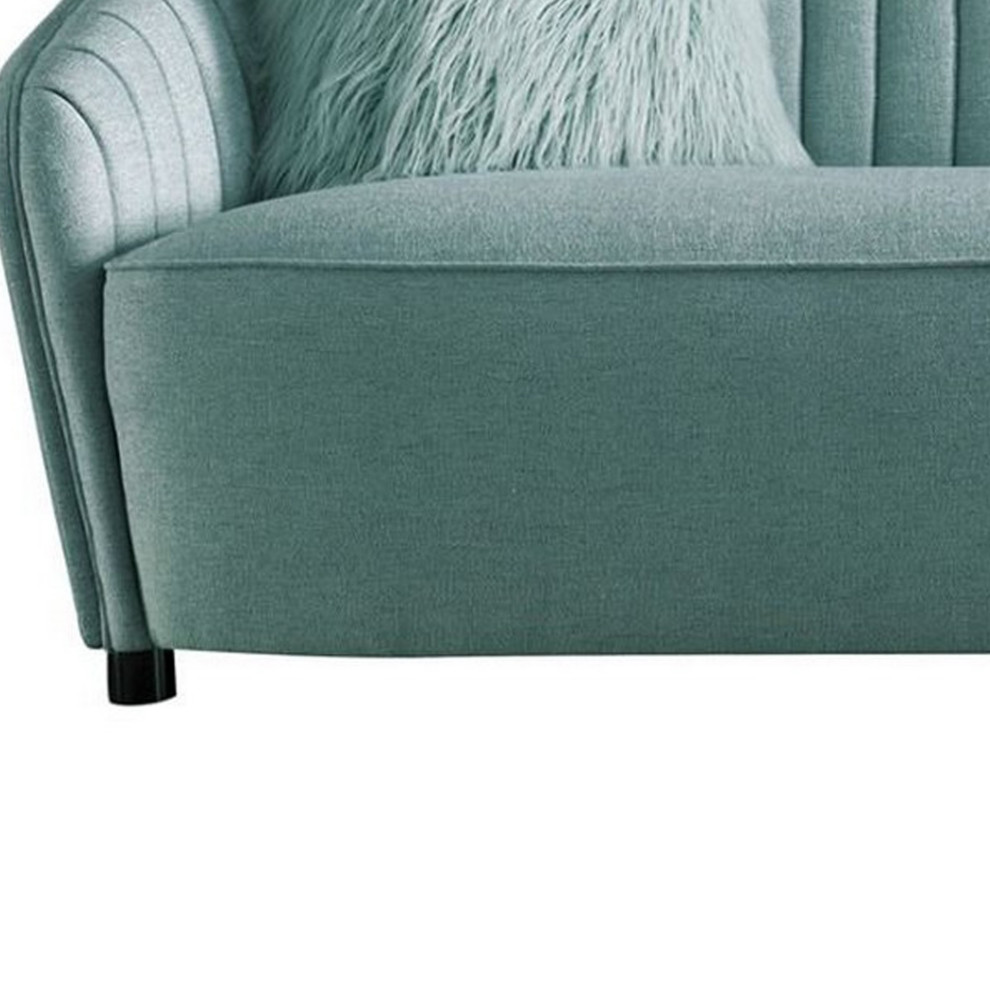 Vertical Channel Stitching Fabric Sofa With  ampPillow  ampCurved Back  Light Green   Transitional   Sofas   by VirVentures  Houzz