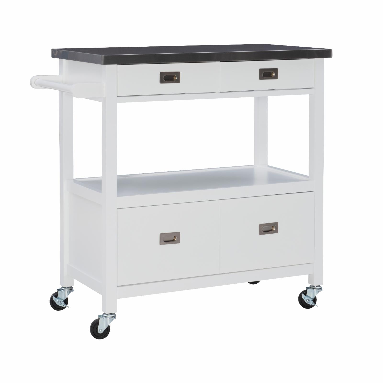 Linon Sydney 3-Drawer MobileKitchen Cart with Stainless Steel Top - White