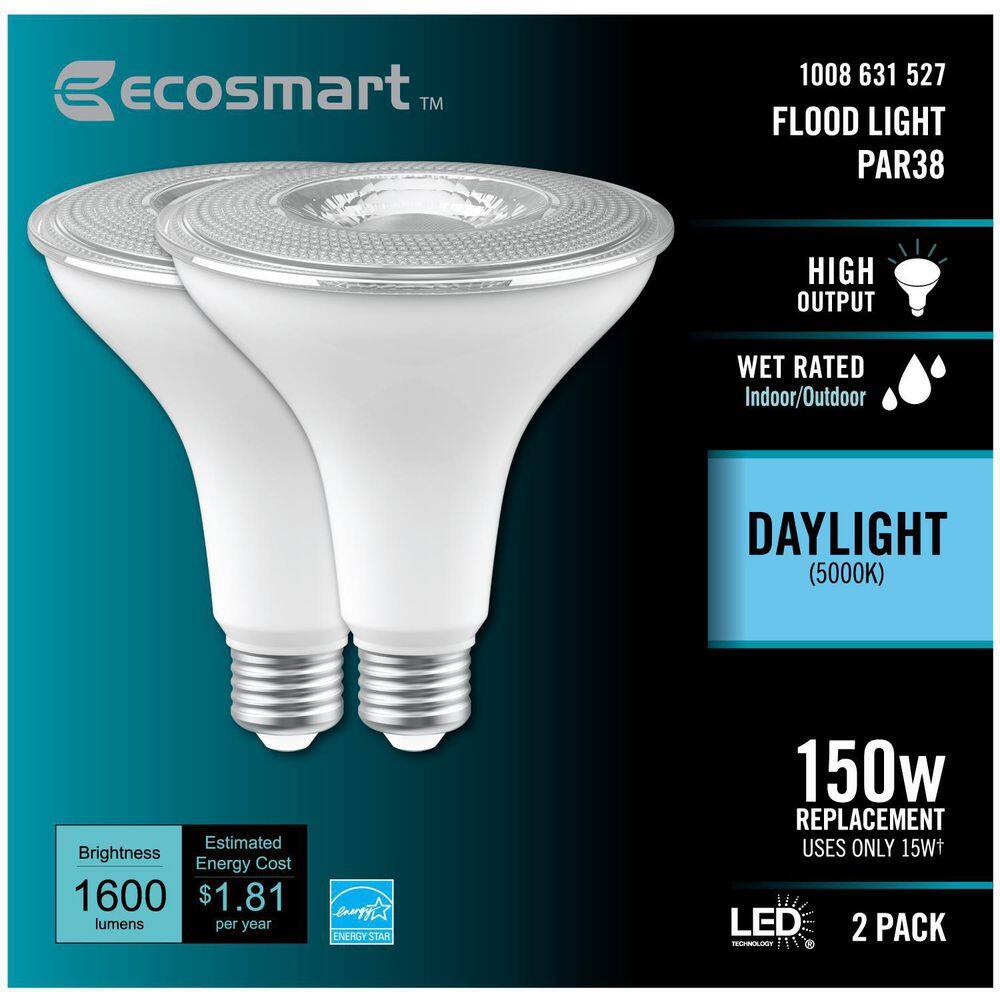 EcoSmart 150-Watt Equivalent PAR38 Spot Light Energy Star Dimmable CEC LED Light Bulb Daylight (2-Pack) FG-04302