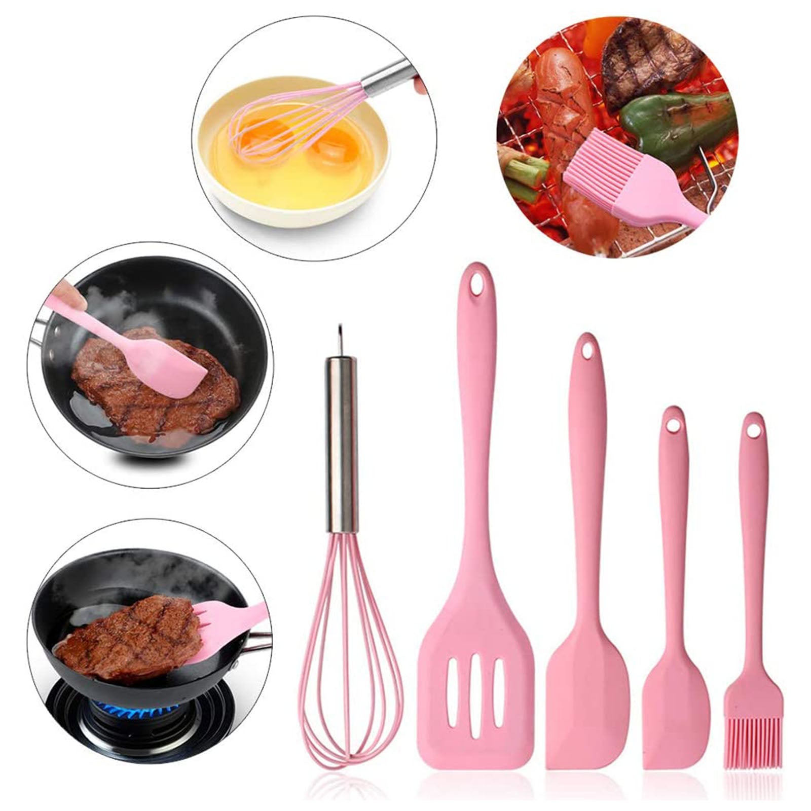 5Pcs Silicone Kitchen Utensils Set Nonstick Whisk Spatula Heat-Resistant Silicone Kitchen Cooking Tools Baking Cookware Gadgets Spatula Spoon Set