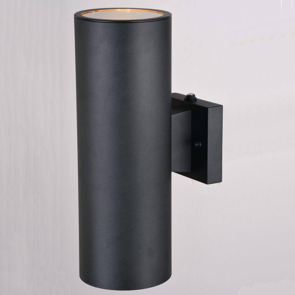 VAXCEL Chiasso Aluminum 2 Light Dusk to Dawn Black Contemporary Outdoor Cylinder Wall Light T0653