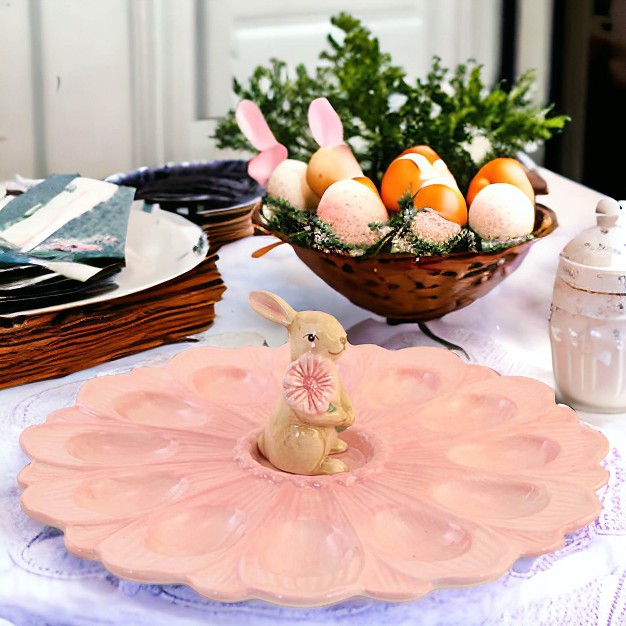 Tabletop Bunny Egg Platter One Egg Plate Inches Easter Rabbit Flower 2929545 Ceramic Pink