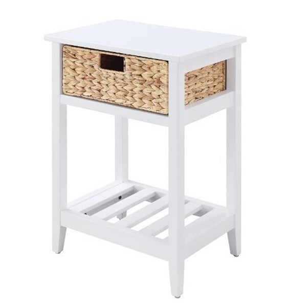 Small Accent Table， White and Natural Finish-18