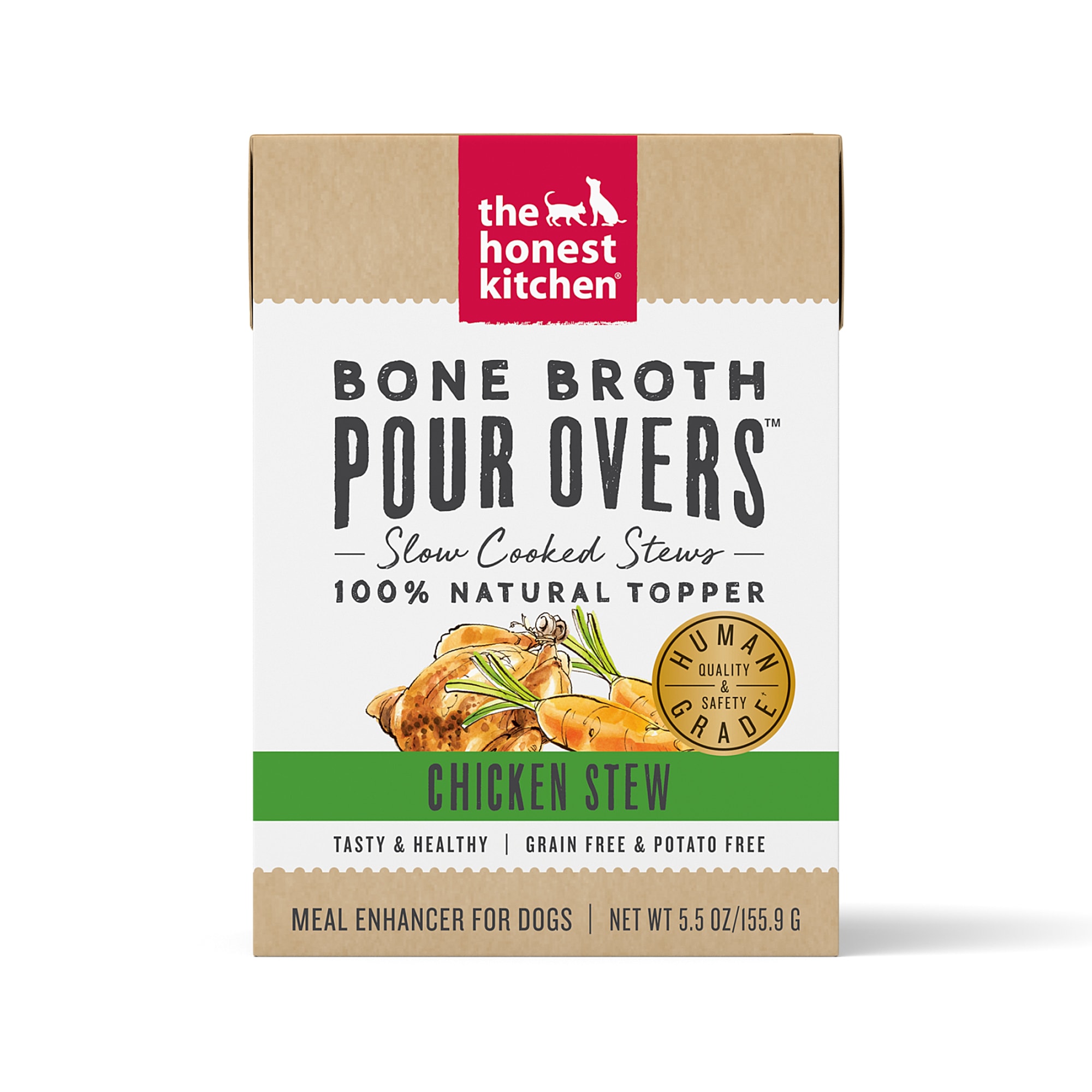 The Honest Kitchen Bone Broth Pour Overs: Chicken Stew Wet Dog Food Topper， 5.5 oz.， Case of 12