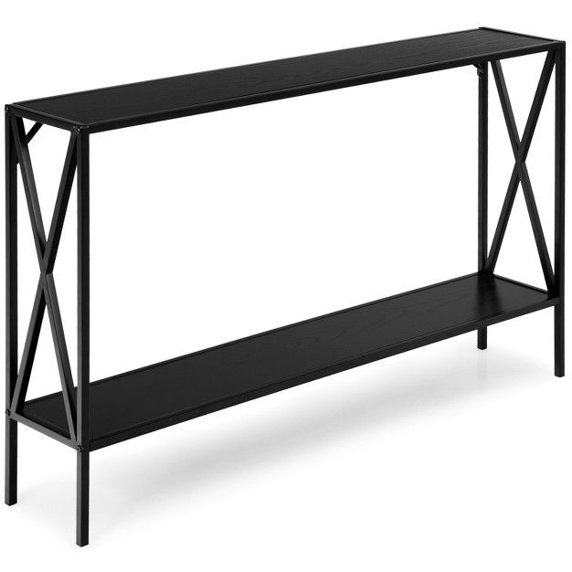 Tangkula Entryway Table Console Table 2 Tier Display Storage Shelf Black brown