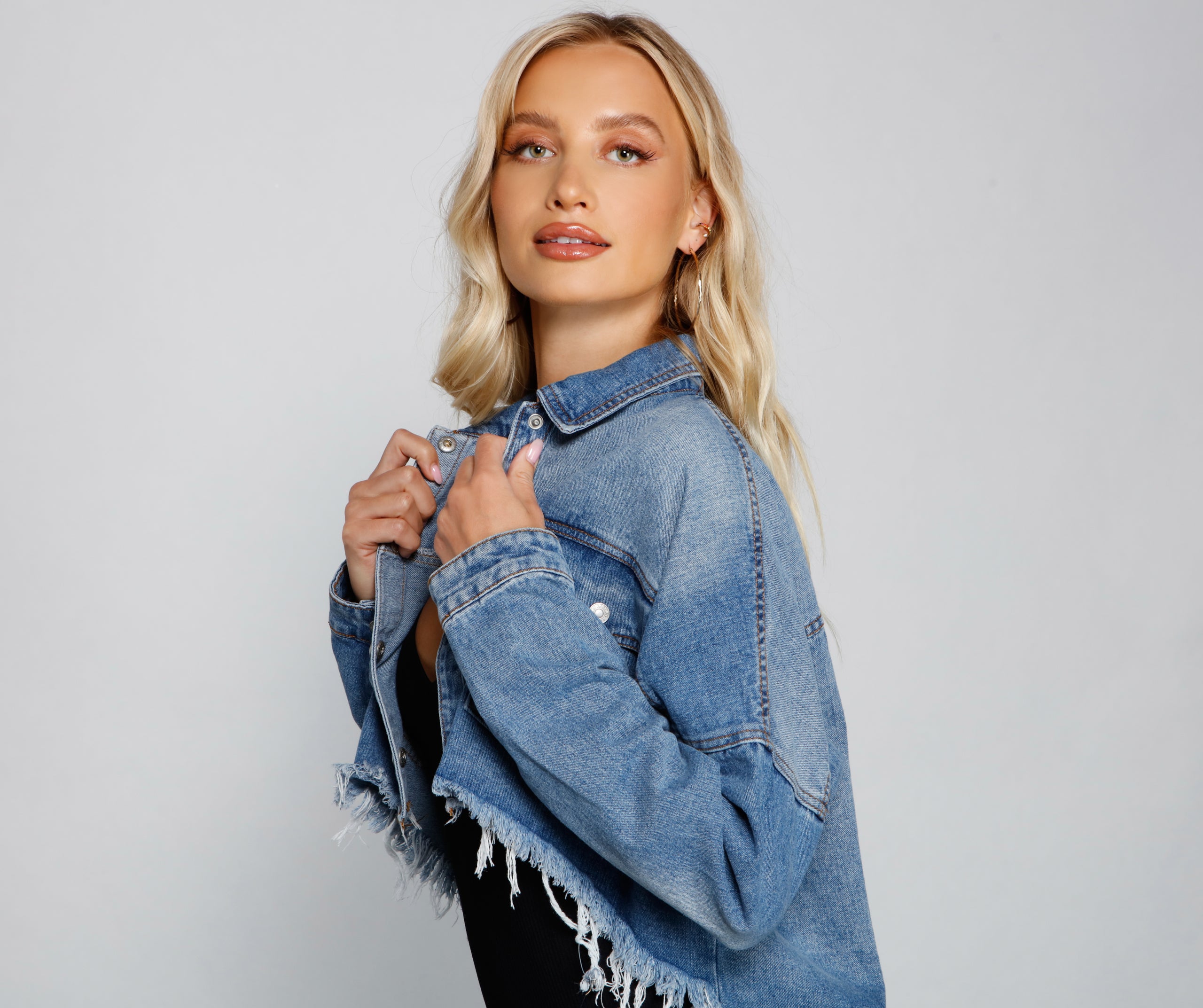 Casually Edgy High Low Cropped Denim Jacket