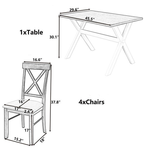 Designs 5-Piece Wood Dining Table Set， Farmhouse Rustic Kitchen Dining Table with 4 Upholstered X-Back Chairs， White+Beige