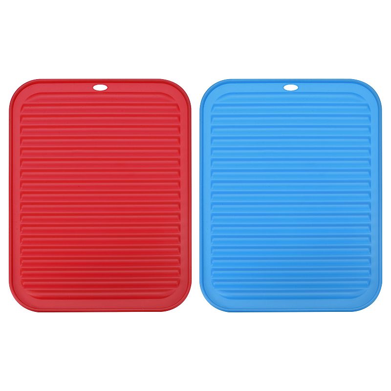 2 Pcs 12 x 9 Sink Drain Pad Silicone Dish Drying Mat Set