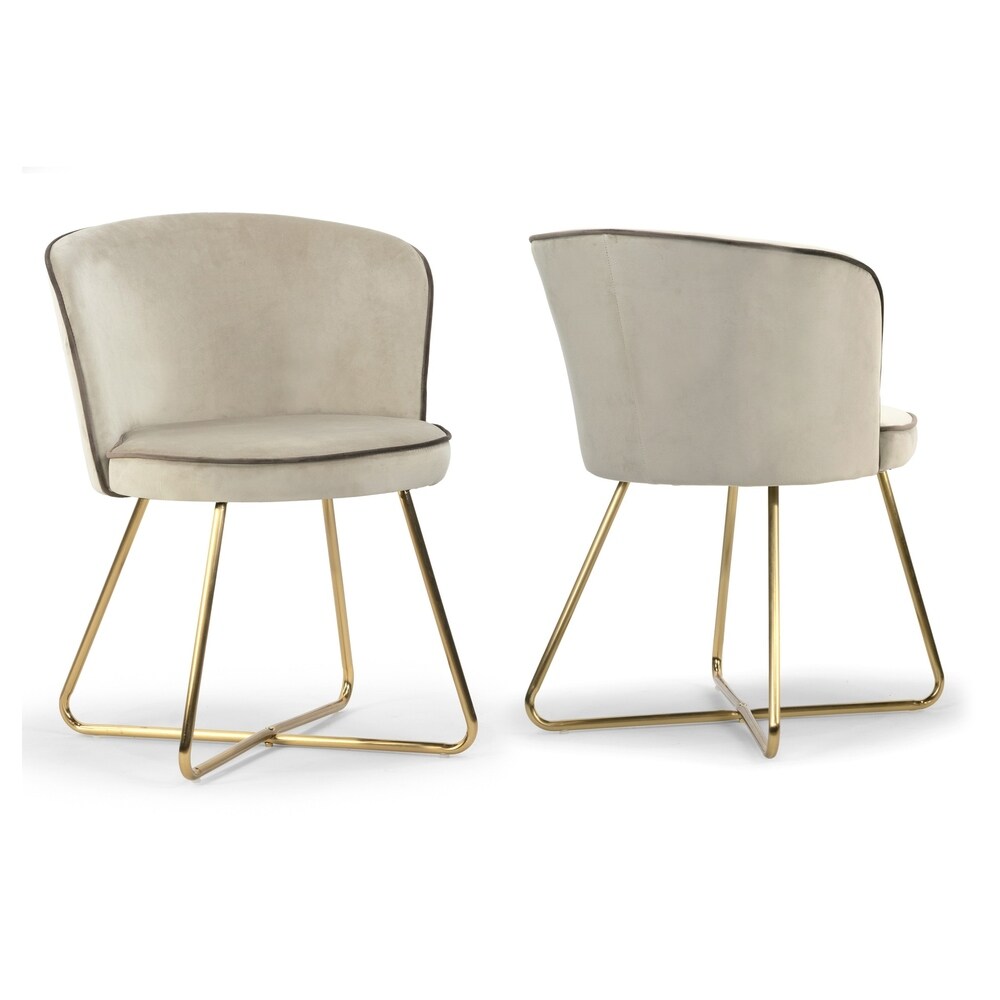 Set of 2 Anila Beige Velvet Dining Chair with Contrasting Piping