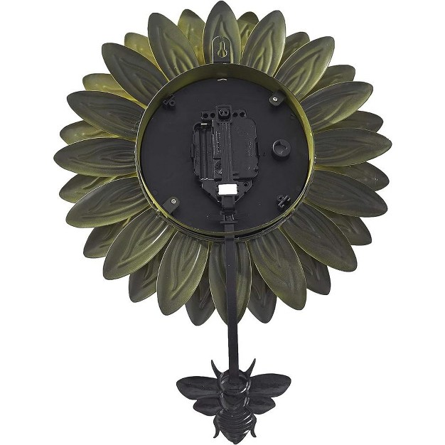 Skymall Sunflower Silent Wall Clock Battery Operated Pendulum Analog Wall Clock With Bee Design