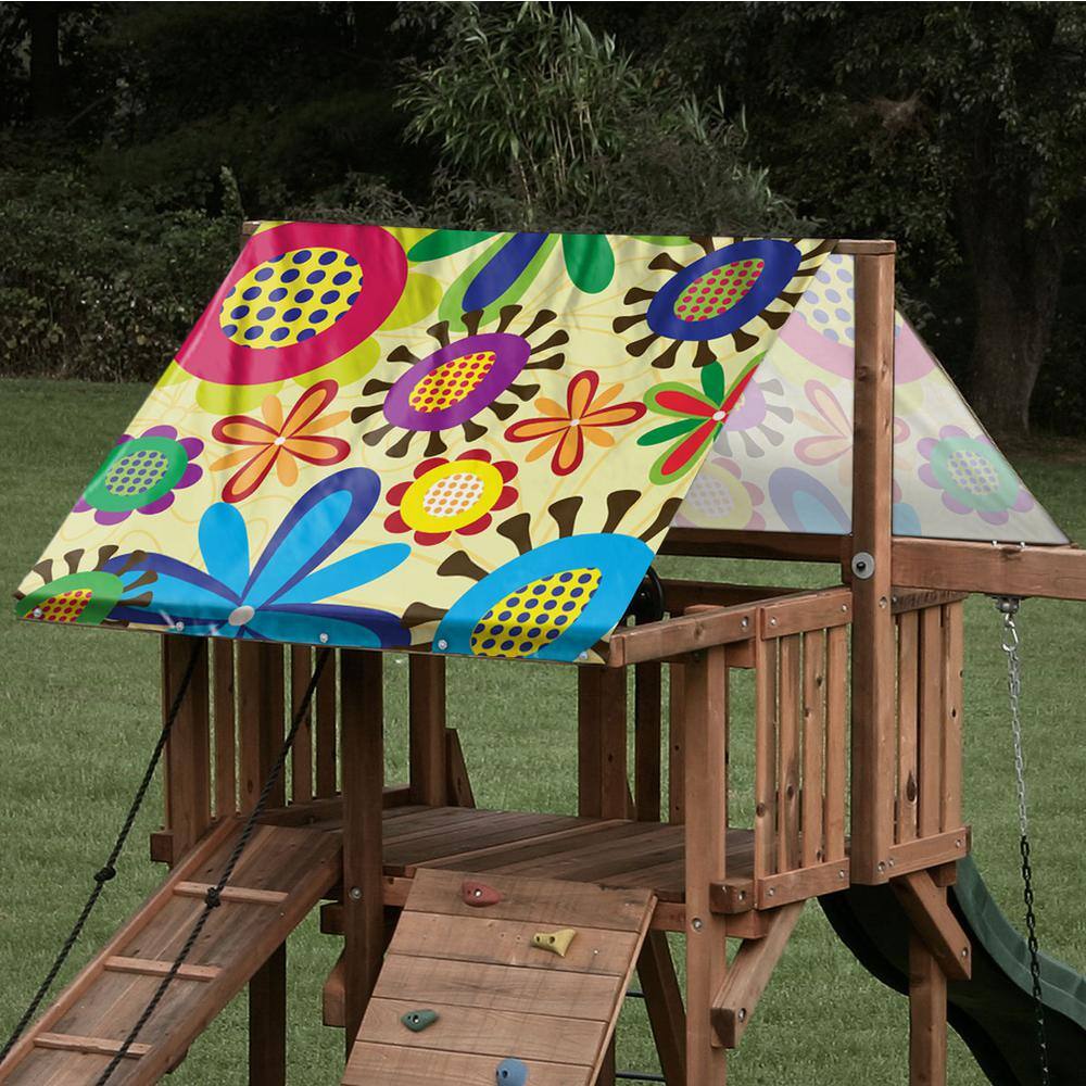 Monkey Bar TARPS 57.5 in. x 93.5 in. Retro Flower Playset Replacement Tarp (009): 13oz Vinyl Canopy Roof for Playsets 09retflo-58x94