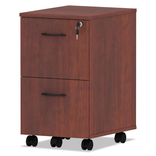 Alera Valencia Series Mobile Pedestal， Left or Right， 2 Legal/Letter-Size File Drawers， Medium Cherry， 15.38