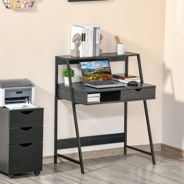 Homcom Home Office Desk Computer Desk For Small Spaces Writing Table With Drawer And Storage Shelves