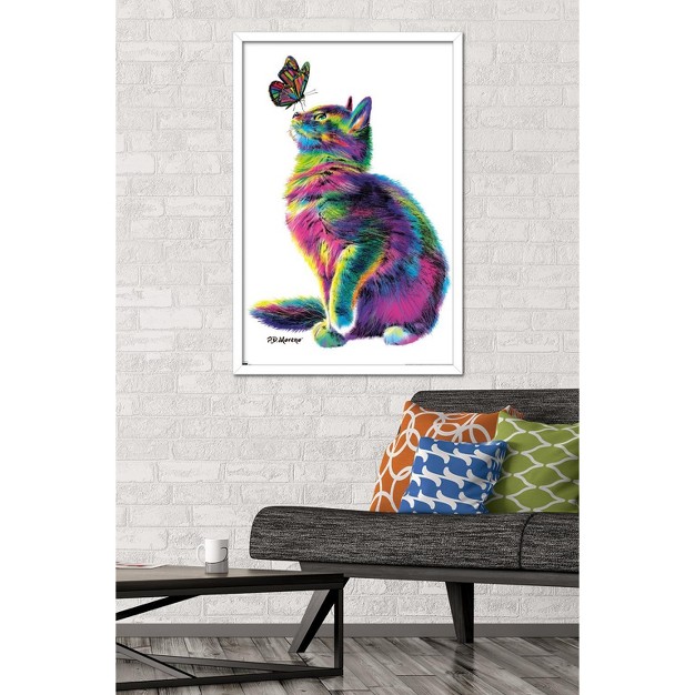 Trends International Pd Moreno Cat And Butterfly Framed Wall Poster Prints