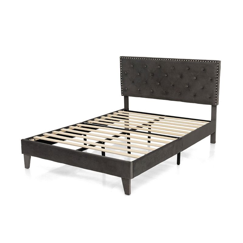 Full Size Upholstered Platform Bed with Tufted Headboard