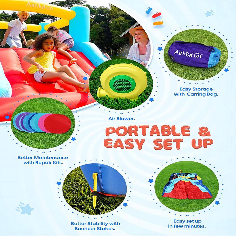 dubbin 5-In-1 Inflatable Bounce House with Football Goal Frame and Basketball Hoop with 350 Watt Blower FXINC-A001