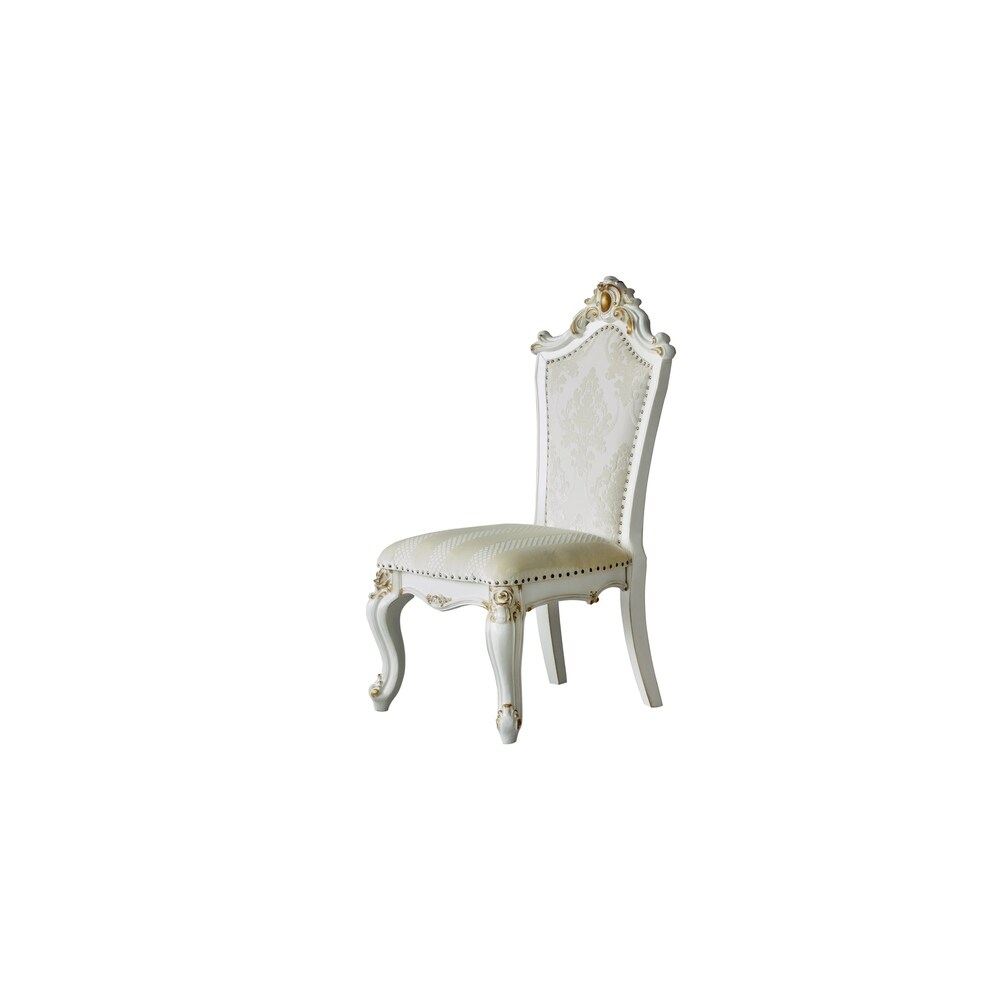 ACME Picardy Side Chair (Set of 2) in Fabric  PU and Antique Pearl