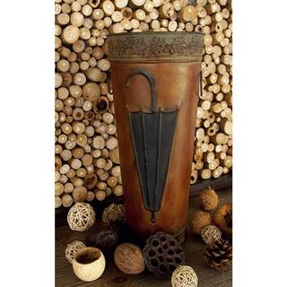 Litton Lane Brown Metal Umbrella Stand with Umbrella Image and Handles (Set of 2) 96571