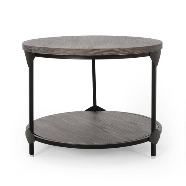 Cedarhurst Modern Industrial Round Coffee Table Gray black Christopher Knight Home