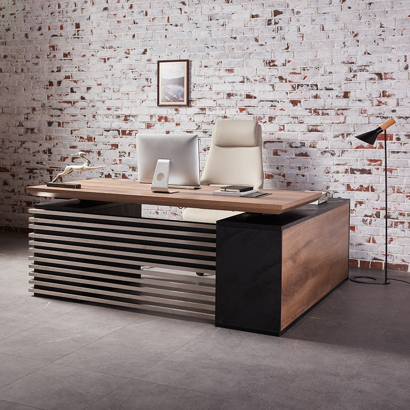 PHOENIX Sit & Stand Electric Lift Executive Desk with Left Return 1.8M - Warm Oak & Black