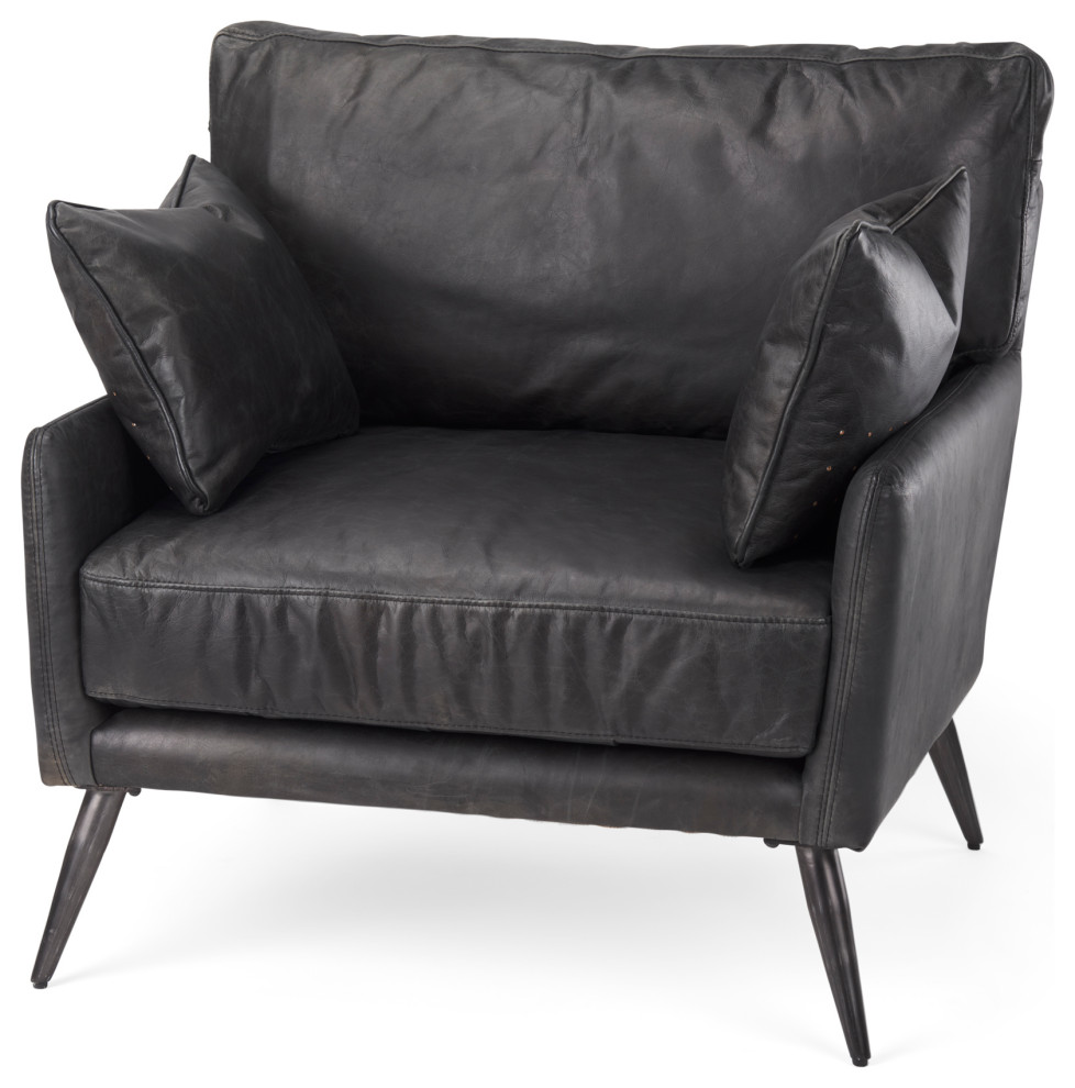 Cochrane 34.5Lx33Wx32.5H Black Leather Wrapped Chair   Midcentury   Armchairs And Accent Chairs   by Mercana  Houzz