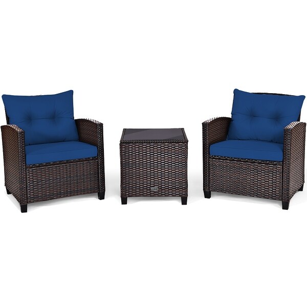 Outdoor 3piece Cushioned Rattan Patio Furniture Conversation Set