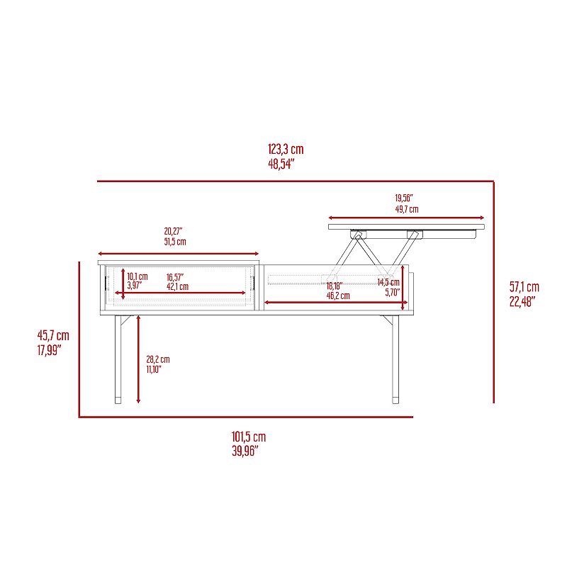 Hamilton， Liftable Top Coffee Table， One Drawer