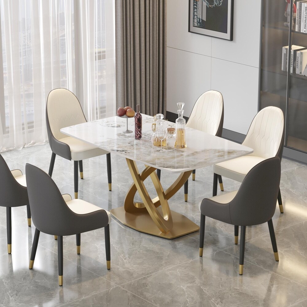 Modern Artificial Marble Curved Dining Table Rectangle   63 ''/71 ''