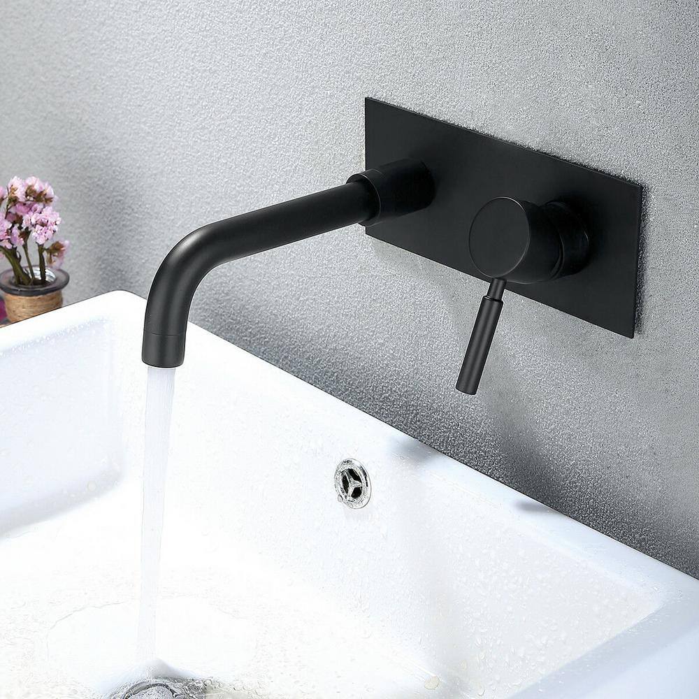 WELLFOR Single-Handle Wall Mounted Faucet with Cover Plate in Matte Black WB-H#RB022YB