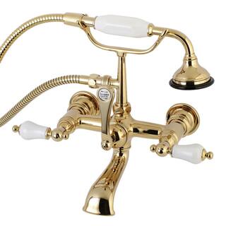 Kingston Brass Vintage 7 in. Center 3-Handle Claw Foot Tub Faucet with Handshower in Polished Brass HAE553T2