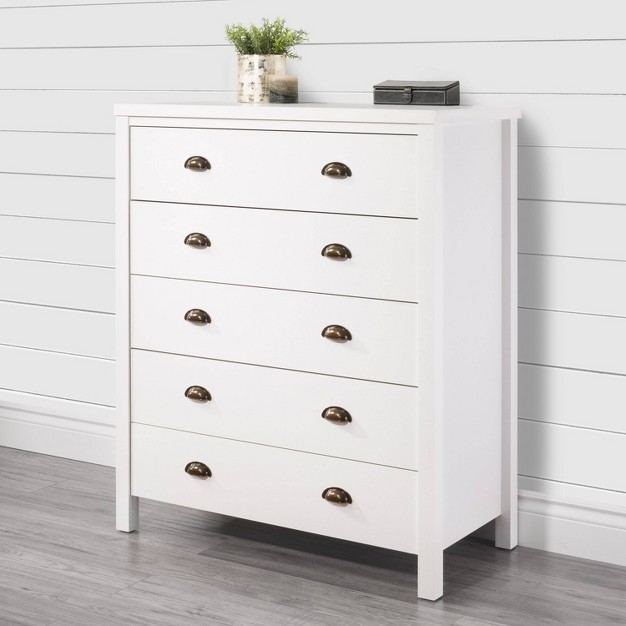 Boston 5 Drawer Dresser White Corliving