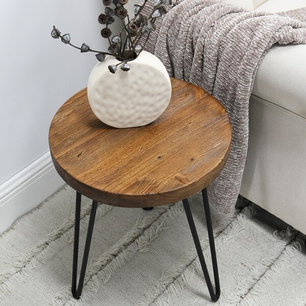 Greenage Wood End Table with Iron Legs